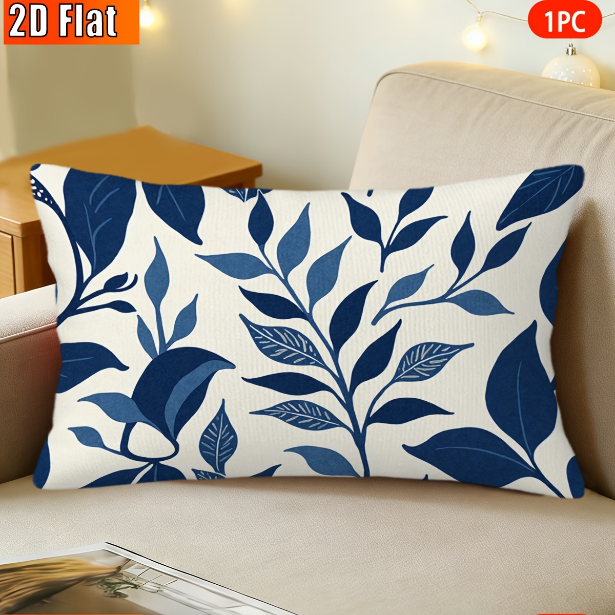 TEMU Fundas de cojín 2D, 1 pieza, con diseño de hojas azules, de cojín decorativa temática, regalo de , regalo de Pascua, (sin relleno de cojín),