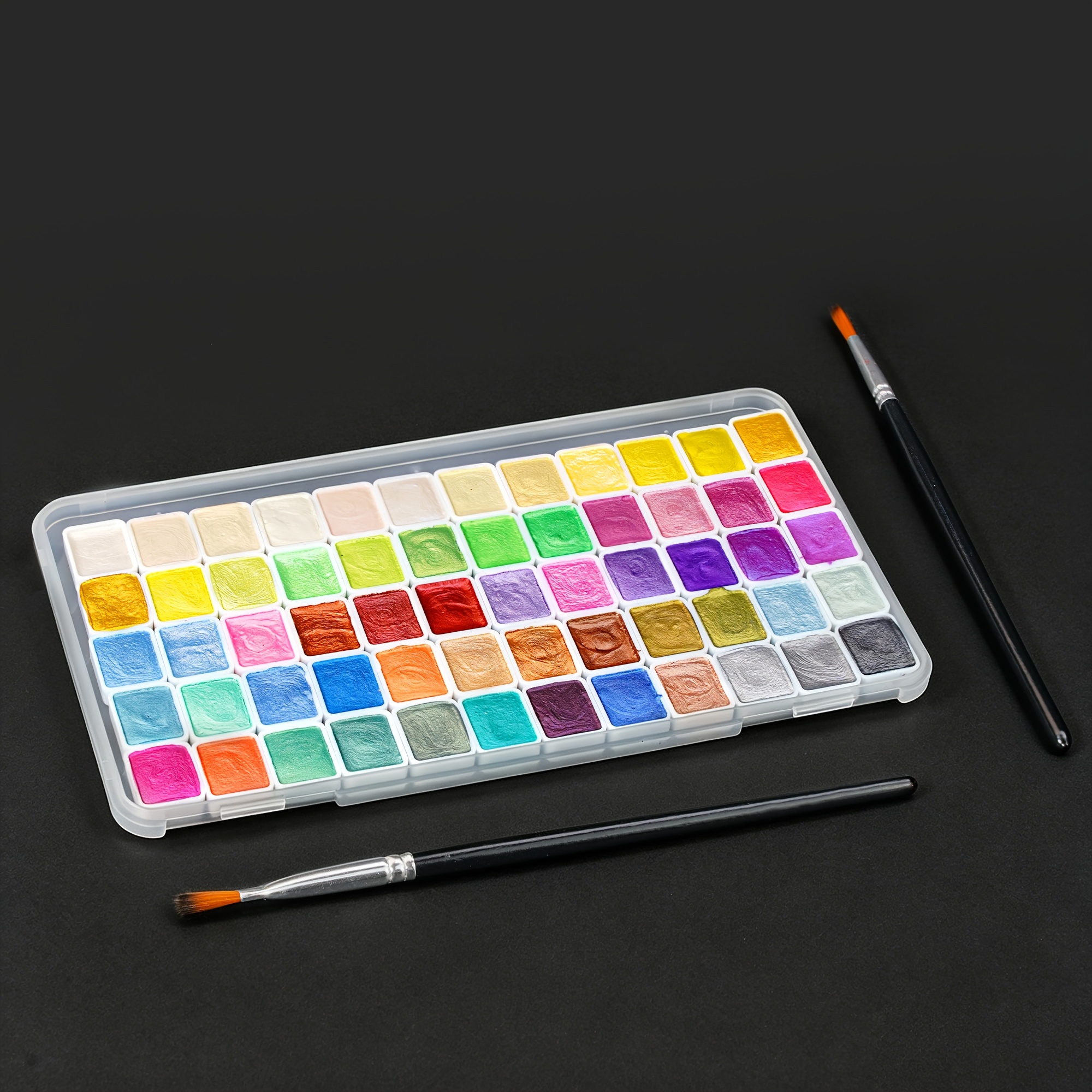 TEMU Tbc 60-color Metallic Texture Solid Watercolor Pigment Set - Artist-grade Quality, Comes With A Palette, Rich And , Safe And Non-toxic, Suitable