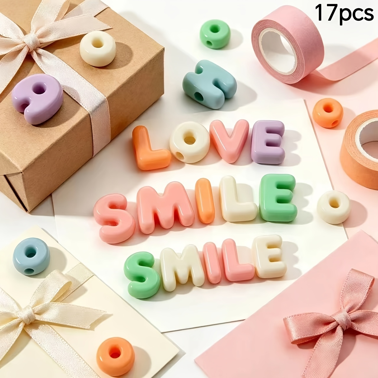 TEMU Lot de 17 perles acryliques à grand trou de 16 à 24 mm, de l'alphabet anglais, couleurs et tailles mélangées, fournitures de base pour ,