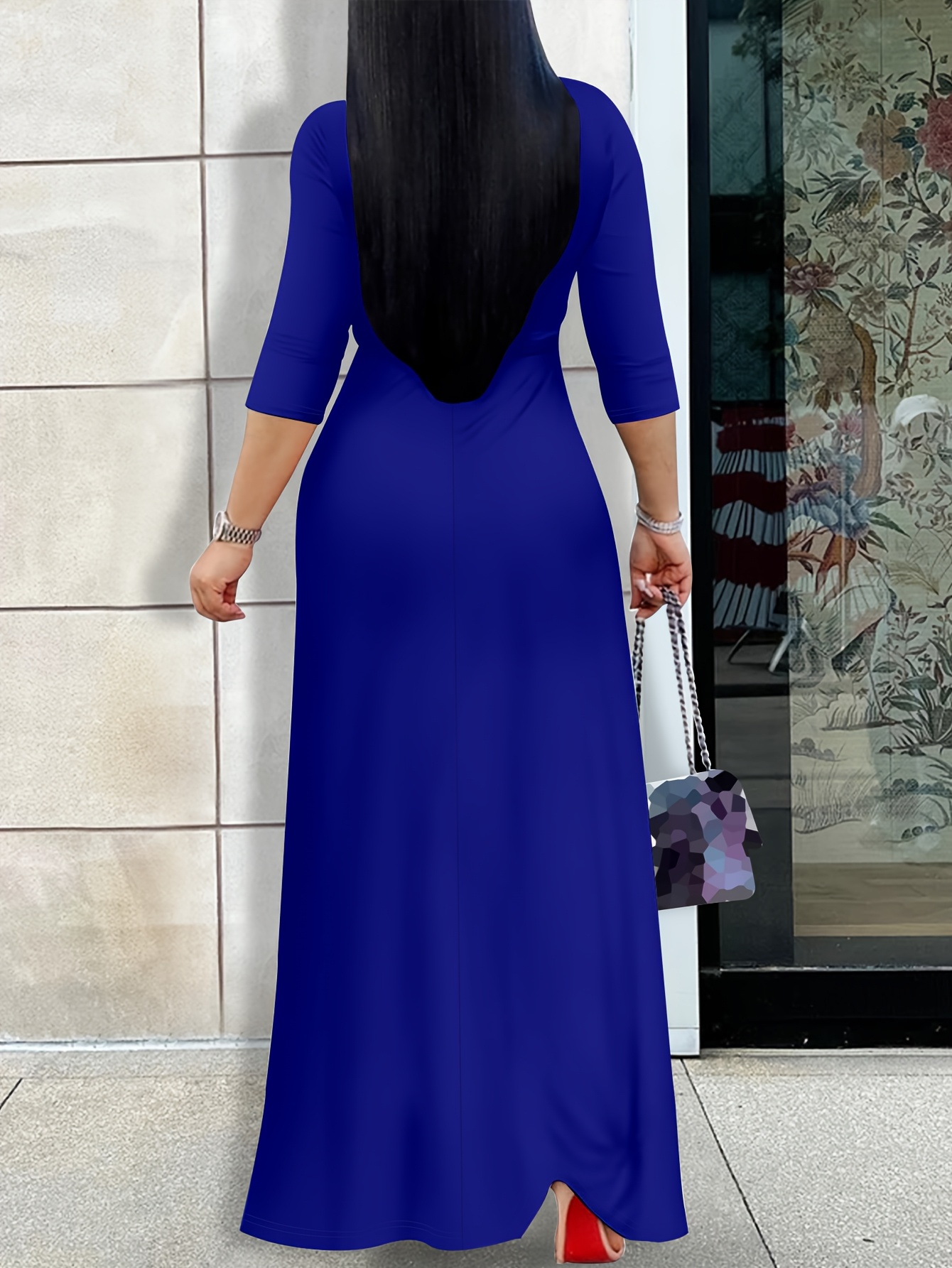 chinese dress ladies Berylove Women Wedding Guest Dress Navy A Line Long Sleeves Corset Maxi Dress with Long Sleeves, Navy / S