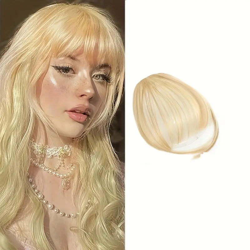 hair accessory featuring sideburns and bangs wig with clip on fringes everyday clip for women with bangs details 4