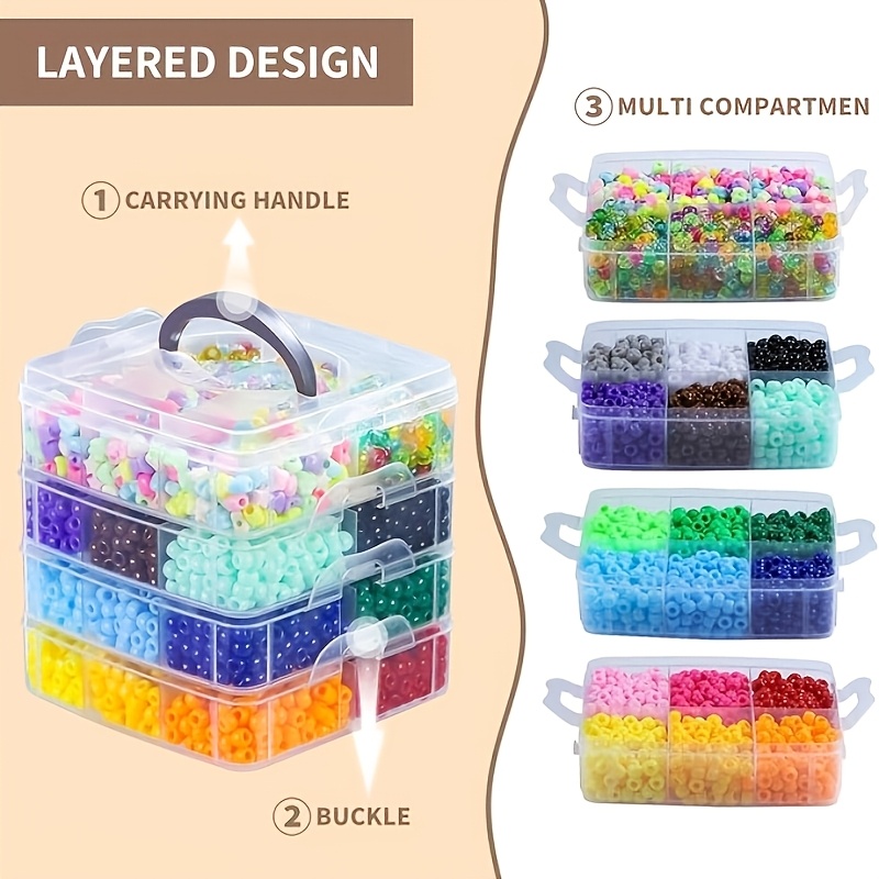 TEMU 4-tier Stackable Plastic Craft Storage Box With Handle & Buckles - Heavy-duty Multi-compartment Transparent Organizer Suitable For Diy Beads,