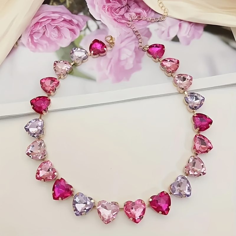 TEMU Collier avec pendentif en cristal artificiel de cœur étincelant - Inspiration Y2K, plaqué, bijoux en pour femmes | Parfait pour les fêtes et les
