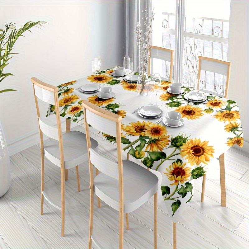 

Sunflower Pattern Waterproof Tablecloth - Polyester Knit Fabric Square Table Cover, Easy To Clean, Ideal For Spring Decor, Dining, Picnics & Festive Gatherings