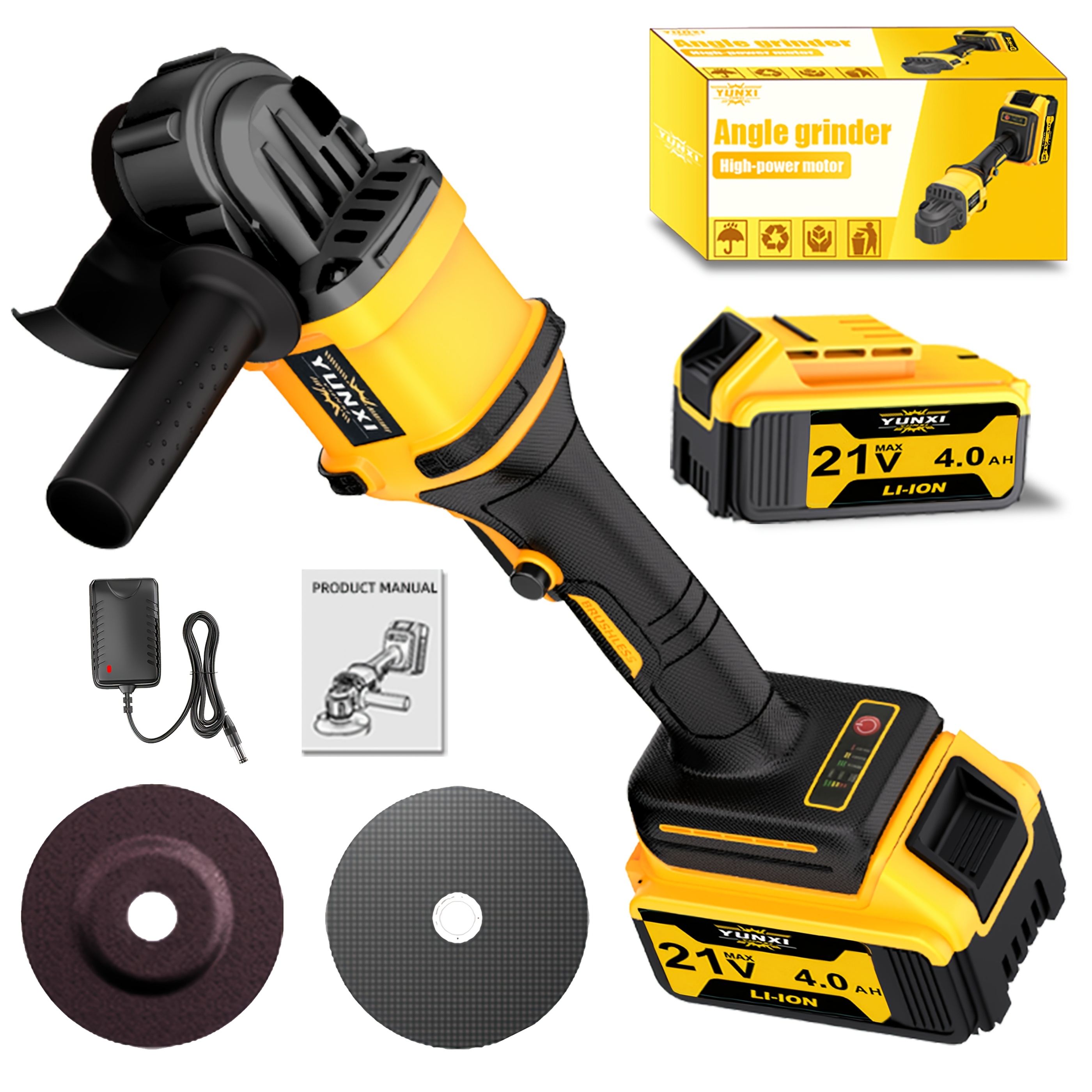 TEMU Ensemble de meuleuse d'angle fil, meuleuse lithium-ion rechargeable 21V avec 1 ou 2 batteries lithium et chargeur rapide, multiples kits