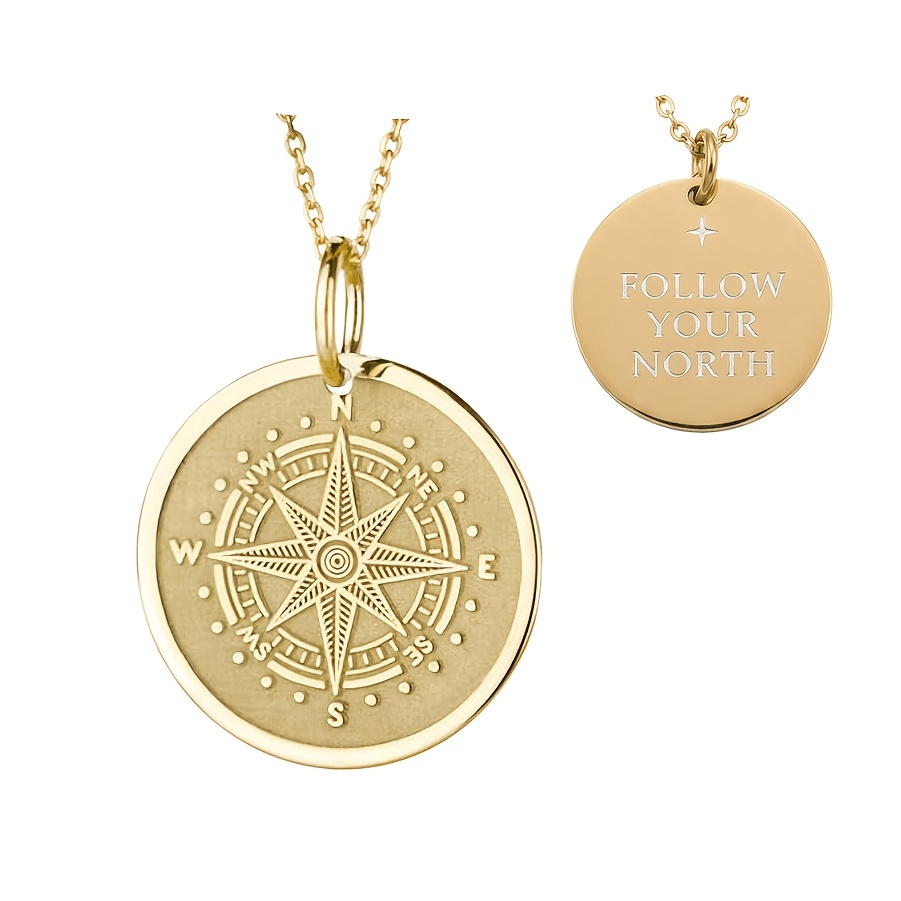 TEMU Collier avec pendentif dorée pour femmes, SUIVEZ VOTRE NORD Collier rond inspirant avec pièce de monnaie, Bijou minimaliste étoile