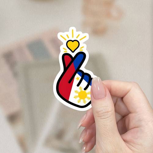 filipino hand heart decal philippine flag colors vinyl sticker with sun waterproof durable decal for car bumper phone laptop fridge toolbox suitcase filipino pride decoration