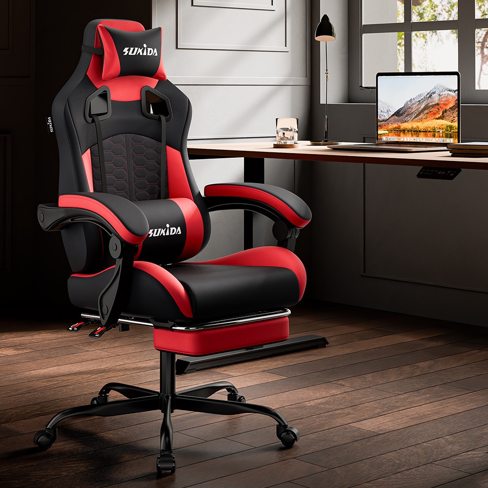 A Gaming Chair Designed for Esports, Featuring Ergonomic Support with a Footrest, a Racing Style with an Adjustable Headrest, And a Computer Chair That Allows Height And Lumbar Adjustments, Ideal for Both Home Office Use And Gaming