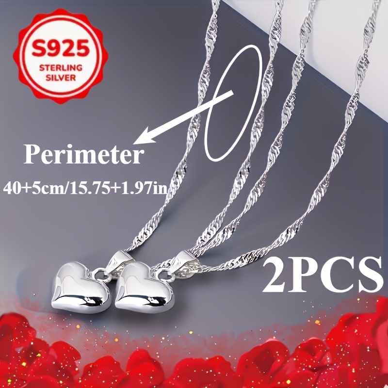 TEMU Two-piece Set Of Pure Silvery Elegant Retro Heart Necklace, Versatile Jewelry Suitable For , For Daily Wear, Birthday Gifts And Valentine's Day