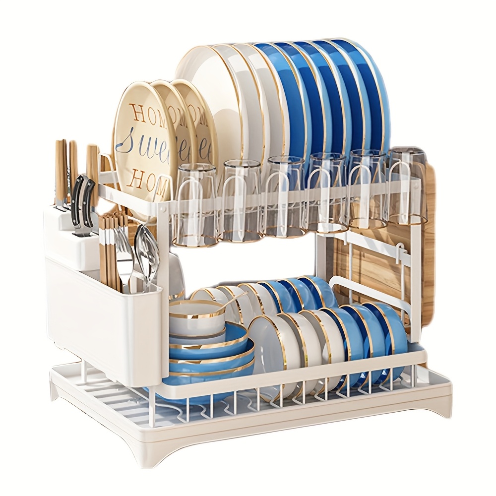 TEMU 2 Tier Dish Rack Plate Cup Drying Drainer Storage Drip Tray Cutlery Holder Dish Drying Rack