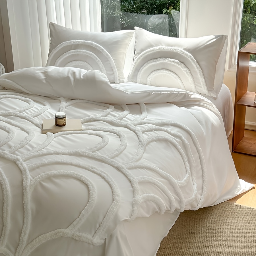 Nordic Style Semi-Circular Pattern Duvet Cover Set, Soft and Breathable Brushed Fabric Bedding, All-Season Duvet Cover, Bedroom Ambiance Set
