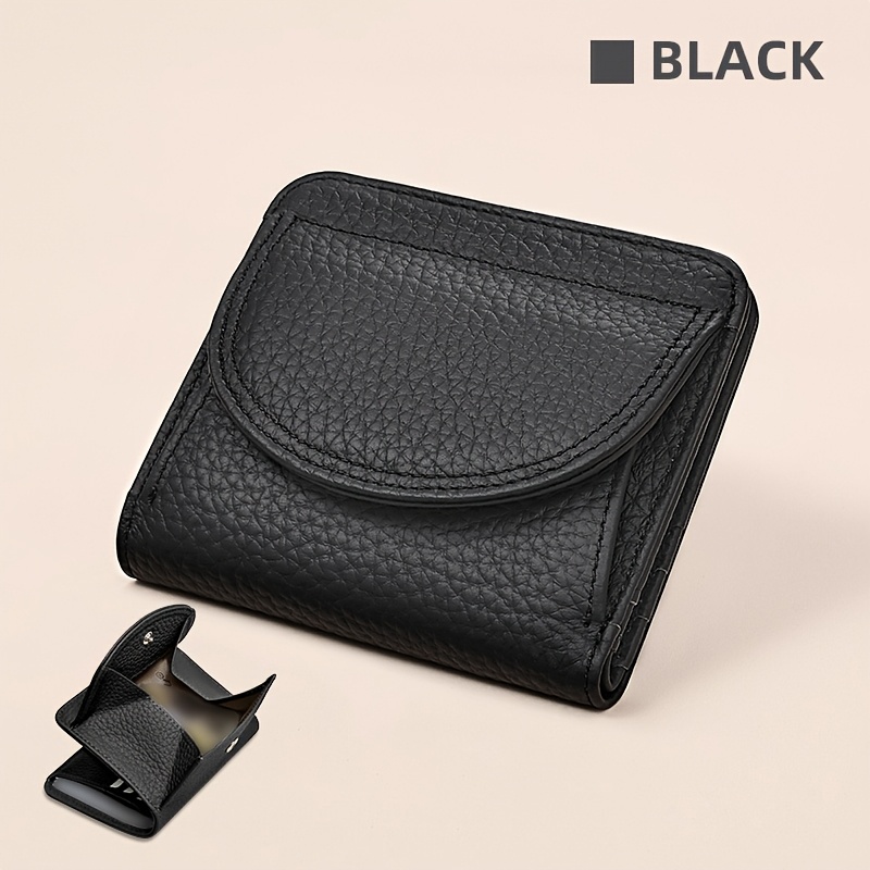 Banyanu Women's Wallet Genuine Leather Holder 6 Card Slots With 1 Coin Pocket Top Layer Cowhide Short Wallet Women's Gift 1 Bill Compartment