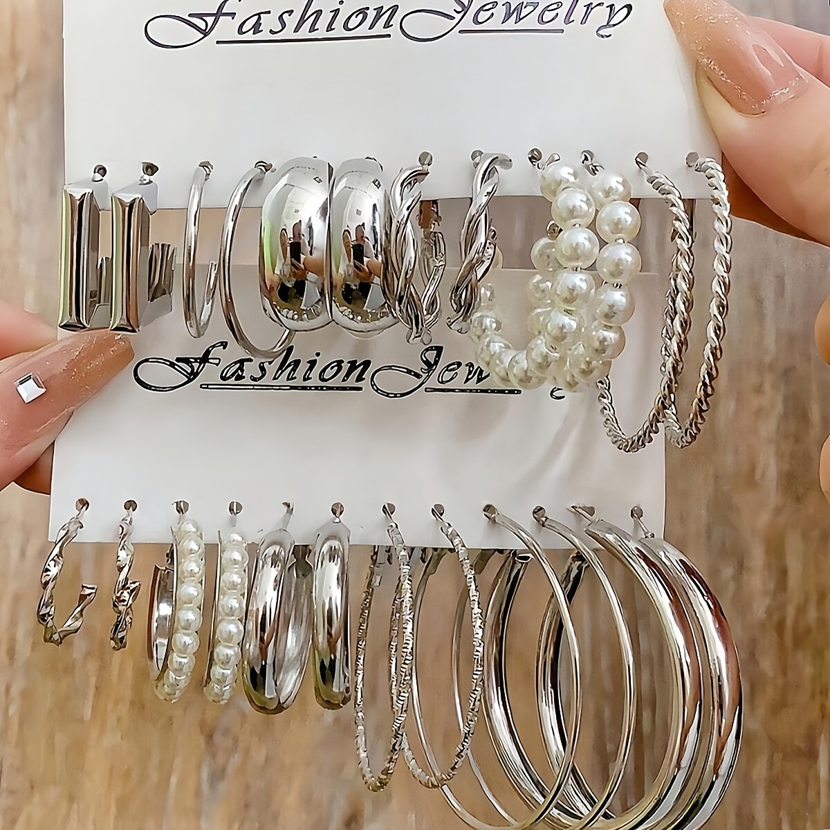 TEMU 12/6 Pairs Vintage Punk Geometric Square Hoop Earrings, Bohemian Style Pearl Large Circle Earring Set, Women's Casual Daily All-match