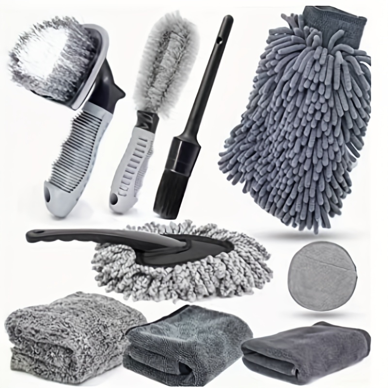 E-shop 9-teiliges Autowasch-Set, Autowasch-Werkzeugbürsten, Auto-Detailing-Set, Autofelgen-Detailbürste, Fugen- Lüftungsbürste, Autowaschtuch,