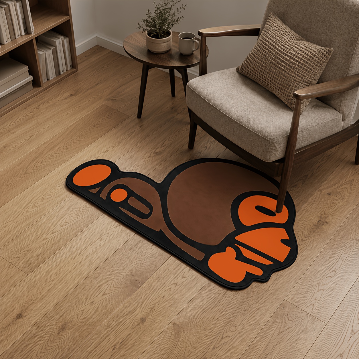 TEMU 1pc Plush Flannel 12mm Quilted Cute Monkey Pattern Carpet, Irregular Creative Cartoon Living Room Rug, Home Decor Bedroom Bedside Soft And