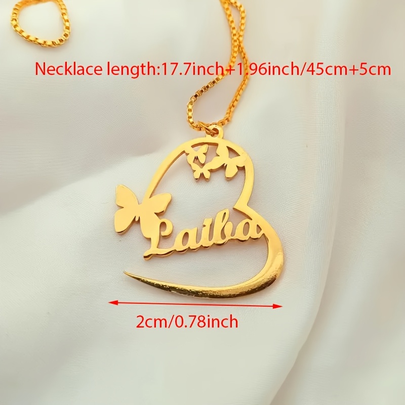 Personalized Butterfly Heart Name Necklace, 18K Gold Plated
