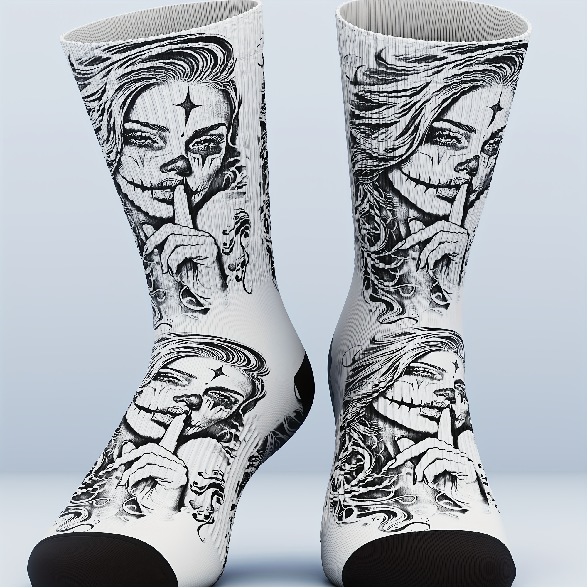 TEMU A Pair Of Oversized Unisex Long Socks With 3d Digital Printing Featuring An Abstract , Soft And Breathable, Stylish And Unique Street Style,