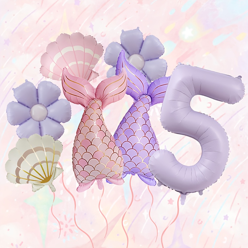 Matte Shell Mermaid Number Foil Balloon, Ocean Birthday Theme Party Atmosphere Decoration, Suitable For Birthday, First Birthday Party, Holiday Decoration, Home Decor