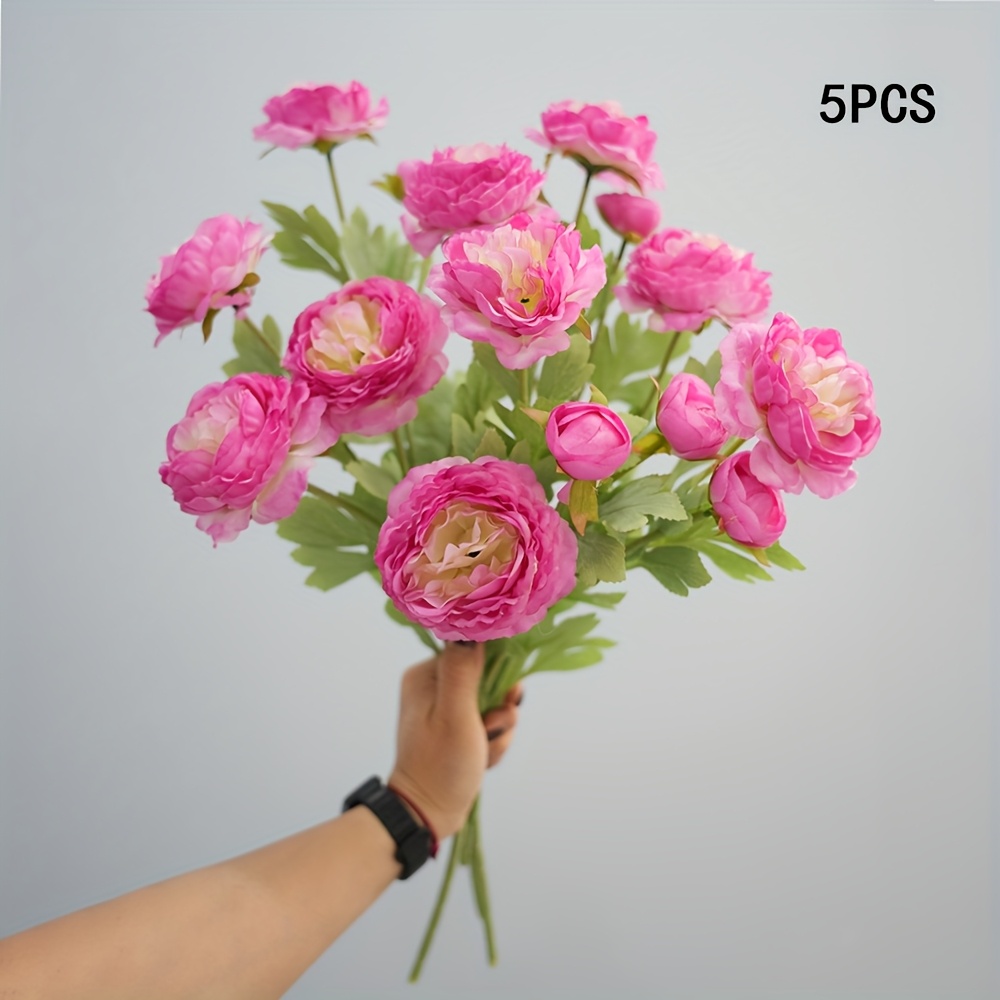 TEMU Ensemble de 5 fleurs de ranunculuses artificielles, imitations de , parfaites pour les centres de table de mariage, les arrangements floraux et