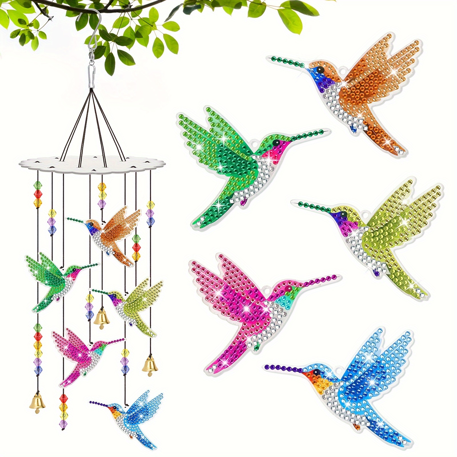 

Diamond Art Painting Wind Chimes, Diy Double Sided 5d Hummingbird Ornament, Hanging Wind Chime For Home Garden Window Decor