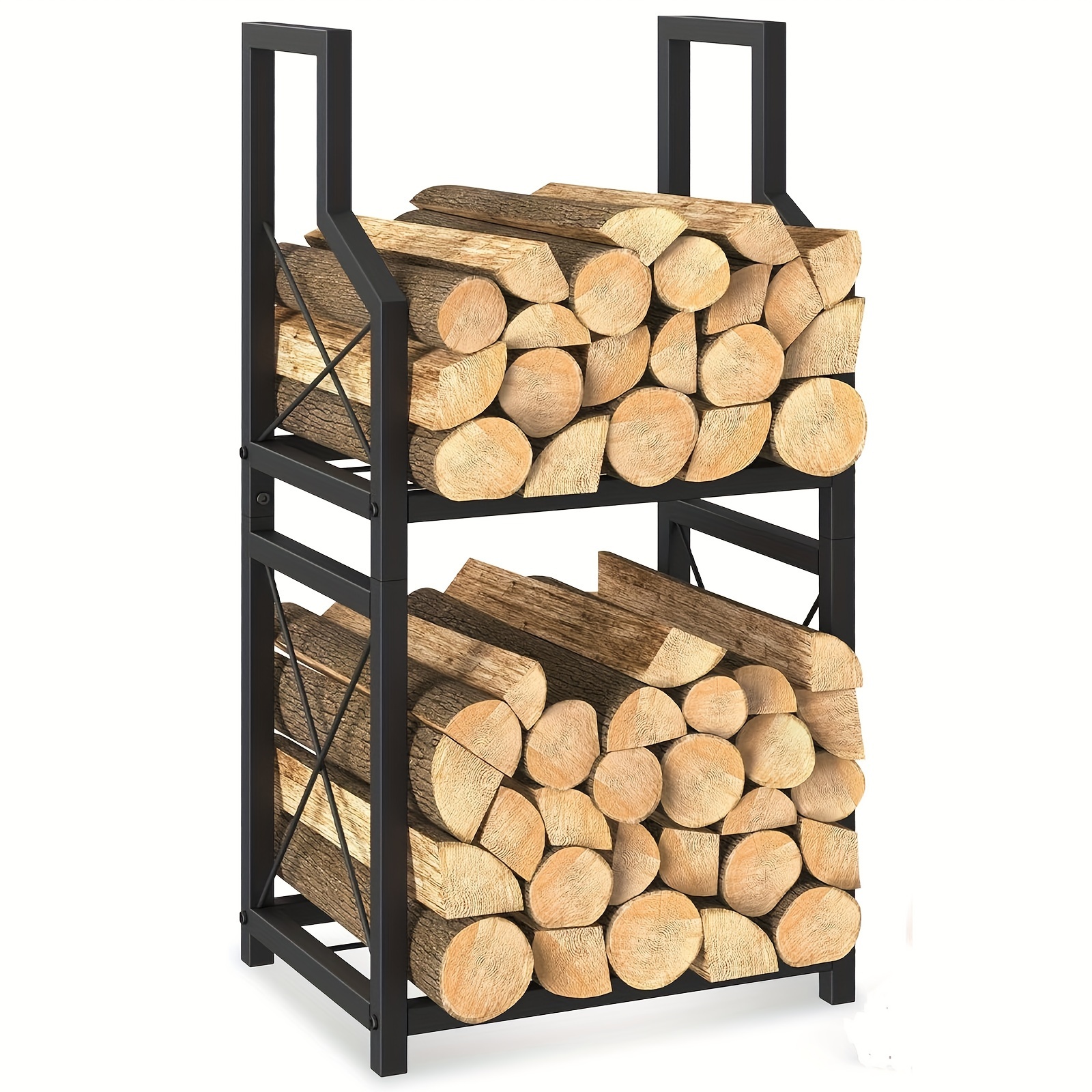 

Indoor Firewood Rack Outdoor Small Wood Rack For Firewood 2 Tier Metal Firewood Holder Fireplace Log Holder Wood Holder For Inside Fireplace, Outdoor Patio, Stove, , Fire Pit, Black