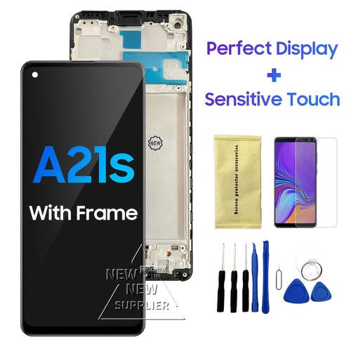 полностью проверенный сменный для мобильного телефона, совместимый с samsung a21s, с полным hd+ lcd дисплеем с рамкой, сенсорным цифровым сенсорным ом, защитным стеклом из закаленного стекла и набором прецизионных отверток