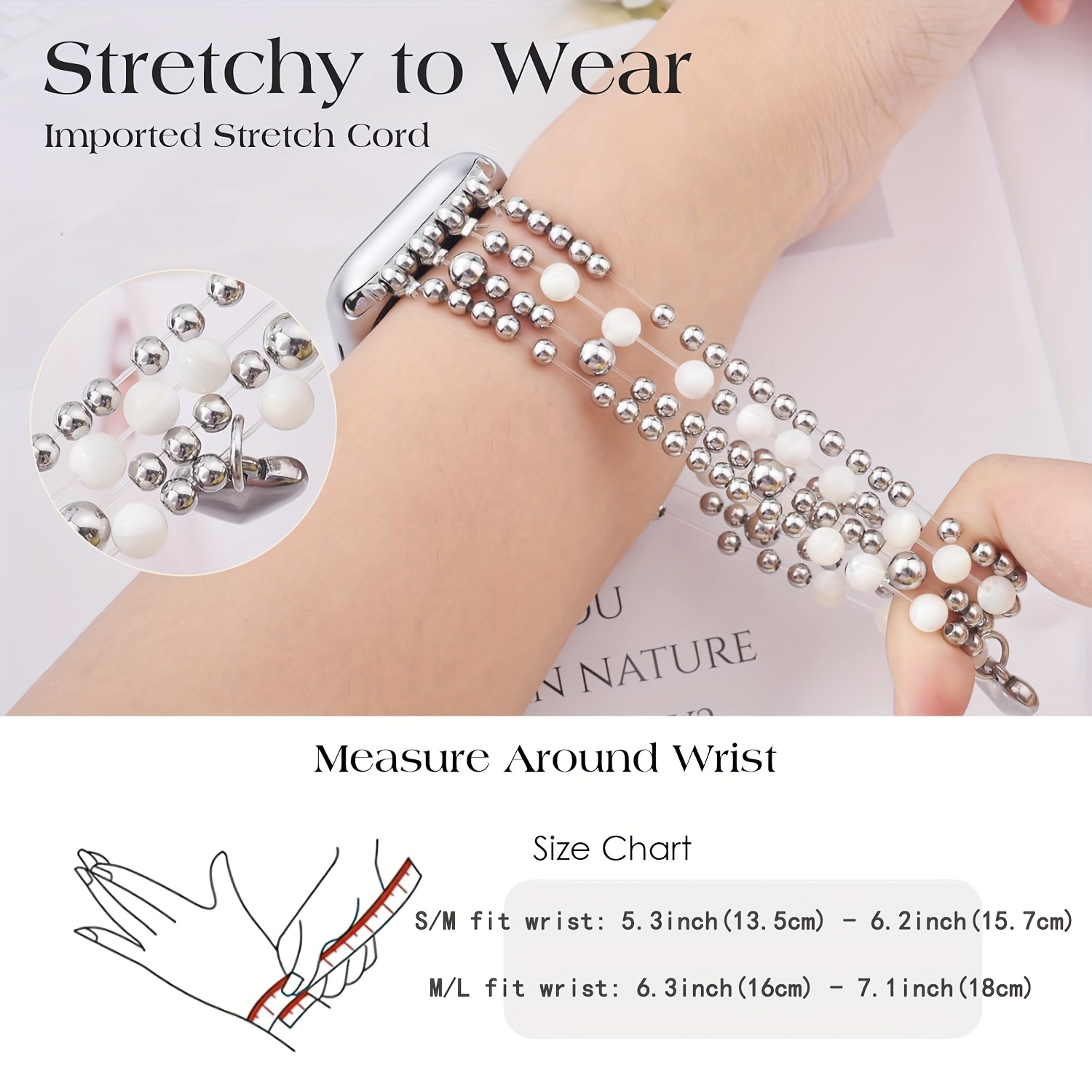 Inch 16 Cm Wrist Watch Size V Stainless Steel Elastic Bead Watch