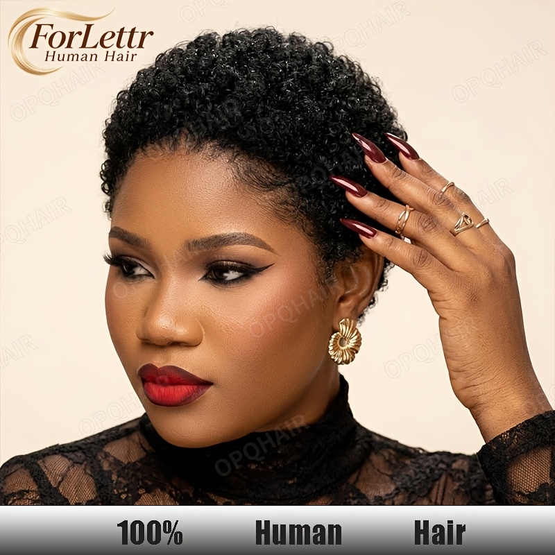 TEMU Men' & Women' Short Human Hair Wigs Suitable For Afro Glueless None Lace Front Wig With Elastic, Breathable Lightweight Cut, 150% Density