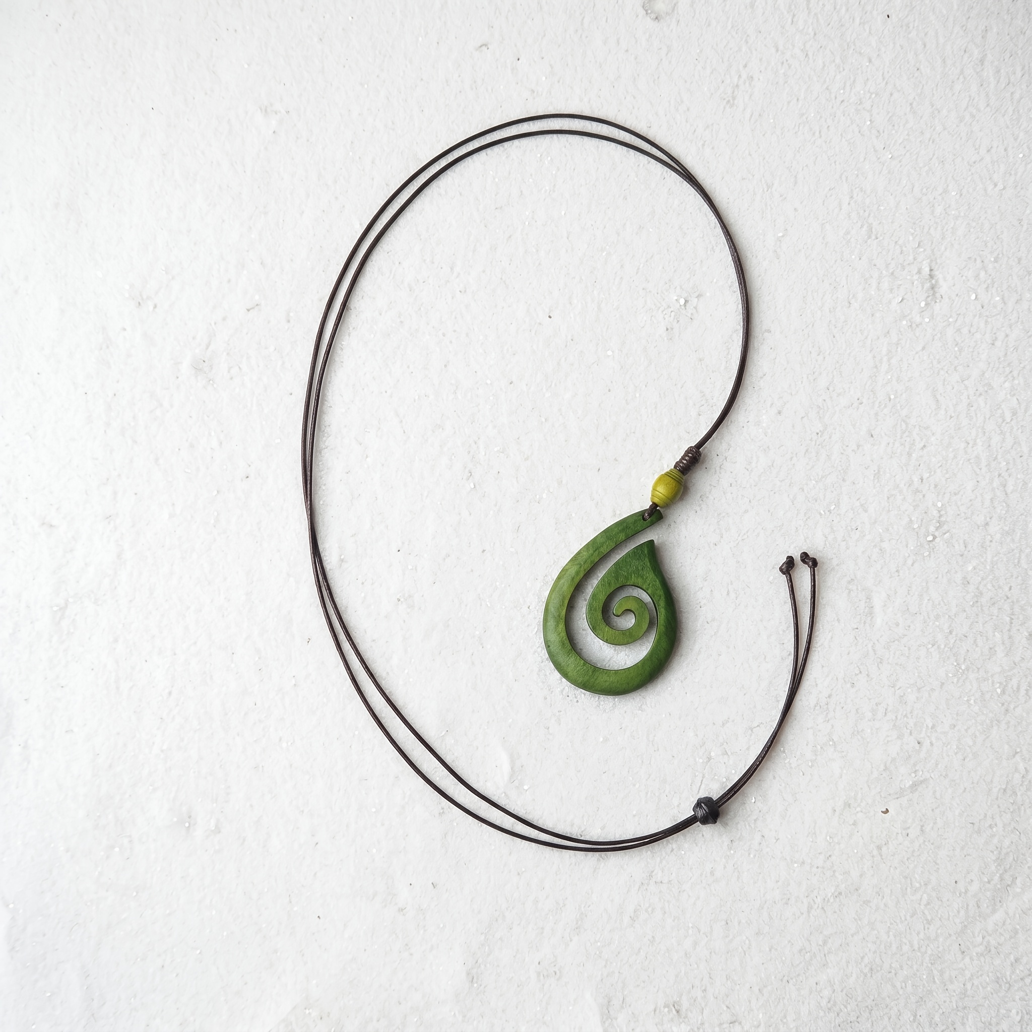 Bohemian Wood Spiral Necklace with Adjustable Wax Knot