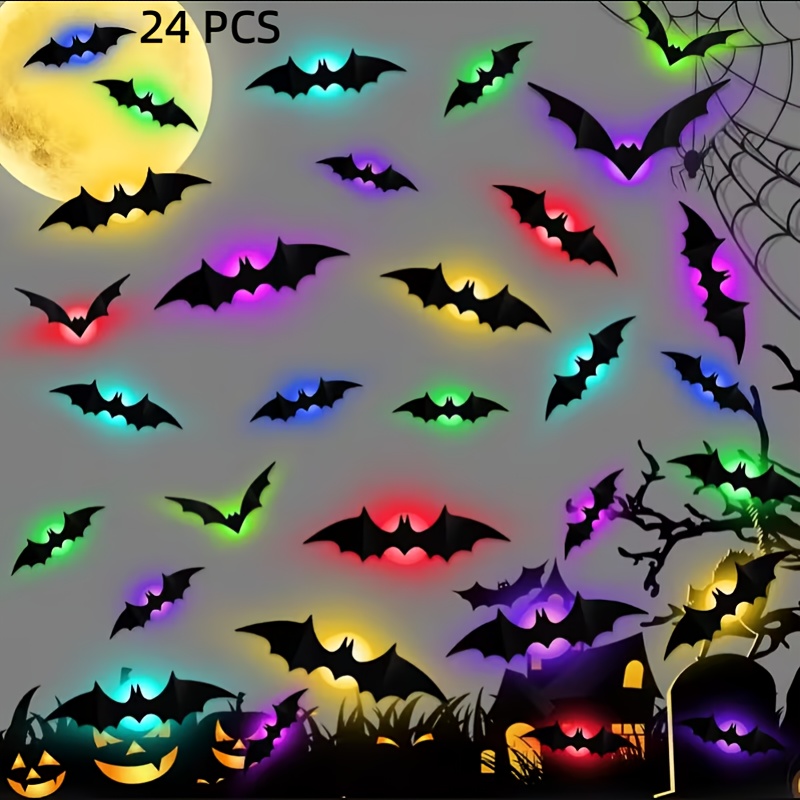 TEMU 3d Decorations 24pcs Set Spooky Ornaments For Home Party Festival Halloween Wall Stickers Smooth Application- Decorative