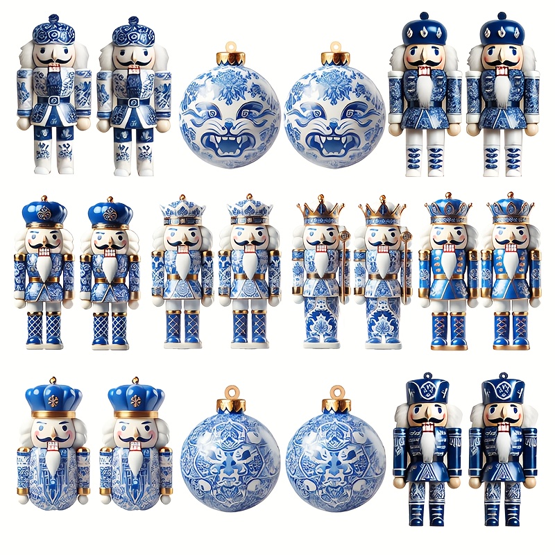 

30pcs/20pcs Of And White Porcelain Style Nutcracker Wooden Ornaments, Suitable For Indoor And Outdoor Decoration, Festive Decor For Rooms, Homes, Offices, And Themed Parties.