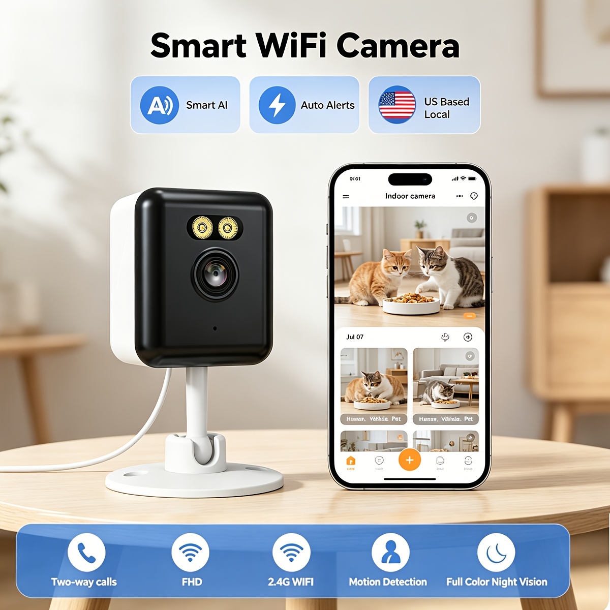 TEMU Smart Mini Wifi Security Camera, 2.4ghz Wifi, Cctv Camera, Night Vision, Audio, Detection, Suitable For Indoor/outdoor Wall-mounted Monitoring,