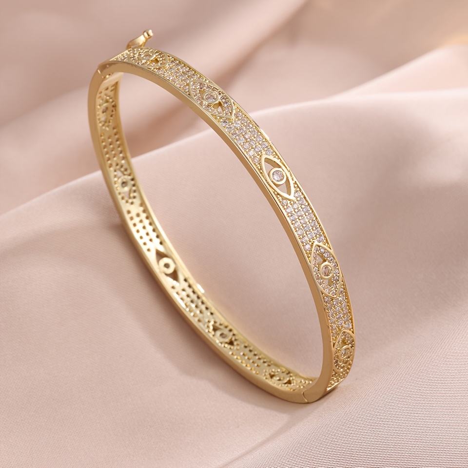 TEMU 1pc Nickel-free, Shiny Synthetic Zirconia Copper Bracelet, , Classic Luxury, Fashionable And Versatile Jewelry, Suitable For Any Occasion