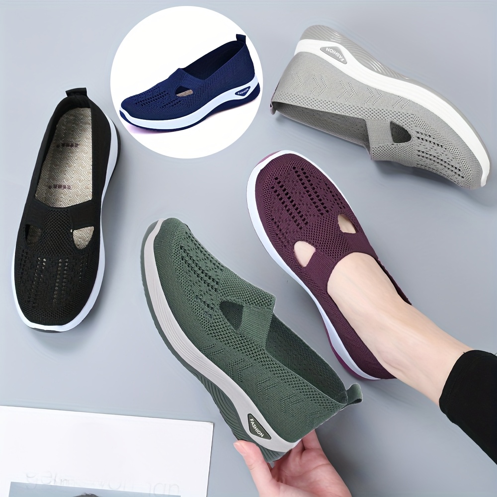 

Women's Lightweight Slip-on Sneakers - Breathable Mesh, Fit Running Shoes With Soft Pvc Sole, Loose Fit, Hollow Out