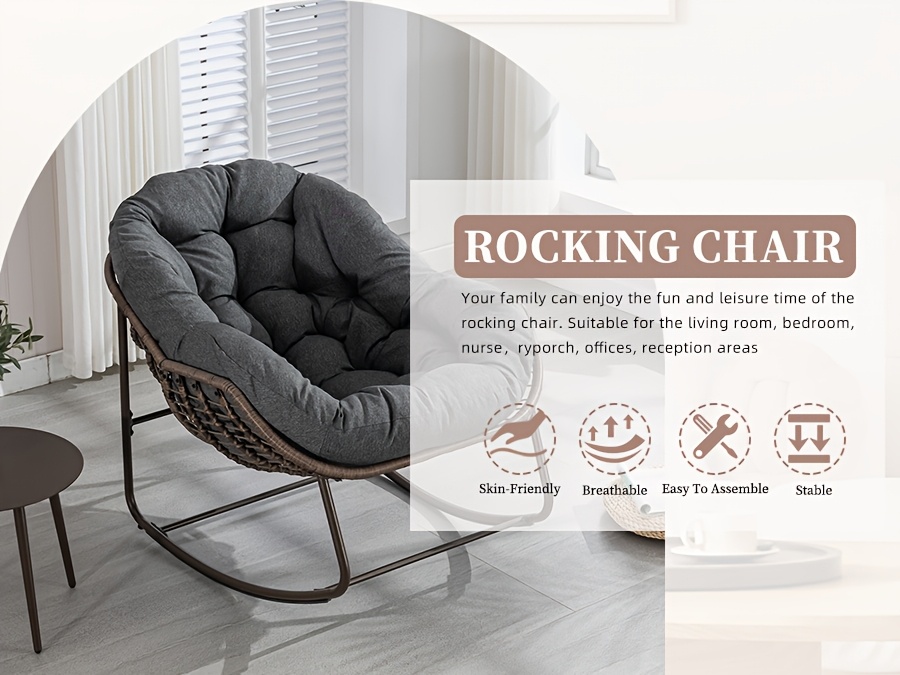 outdoor rattan rocking chair with plush foam cushion sturdy metal frame heavy duty all weather padded recliner manual rocker mechanism for front porch patio garden living room indoor outdoor furniture with cross back design polished finish easy clean surface garden furniture outdoor garden chair rocking chair for living room oversized rocking chair with big cushion outdoor rocking chair oversized outdoor rocking chair set outdoor furniture patio rocker outdoor Product details 0