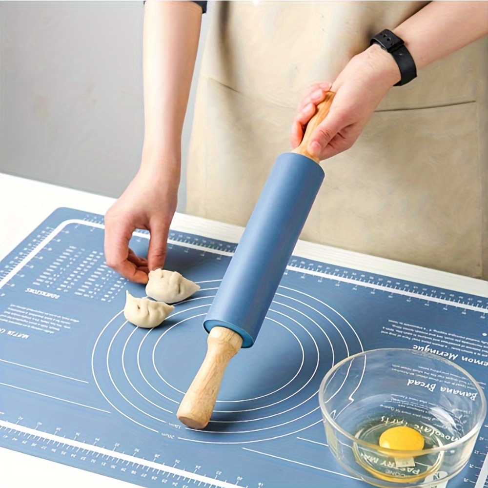 silicone rolling pin and baking mat set for baking pizza making dough pasta flour stick and silicone baking mat for rolling and measuring details 1