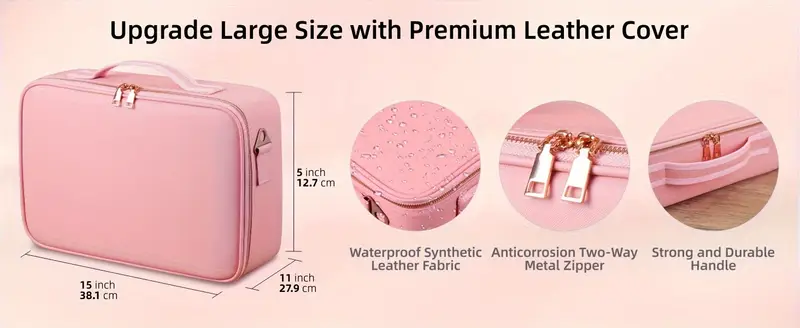 large size travel makeup bag with led with rechargeable three color lighting makeup bag with adjustable divider brush plate long suspenders andluggage strap suitable for travel parties business trips and other occasions details 2