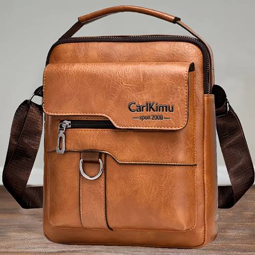 photo de l'article sac à main vertical rétro business casual | sac à bandoulière carré unisexe avec fermeture éclair, bretelles réglables, doublure, , pour hommes