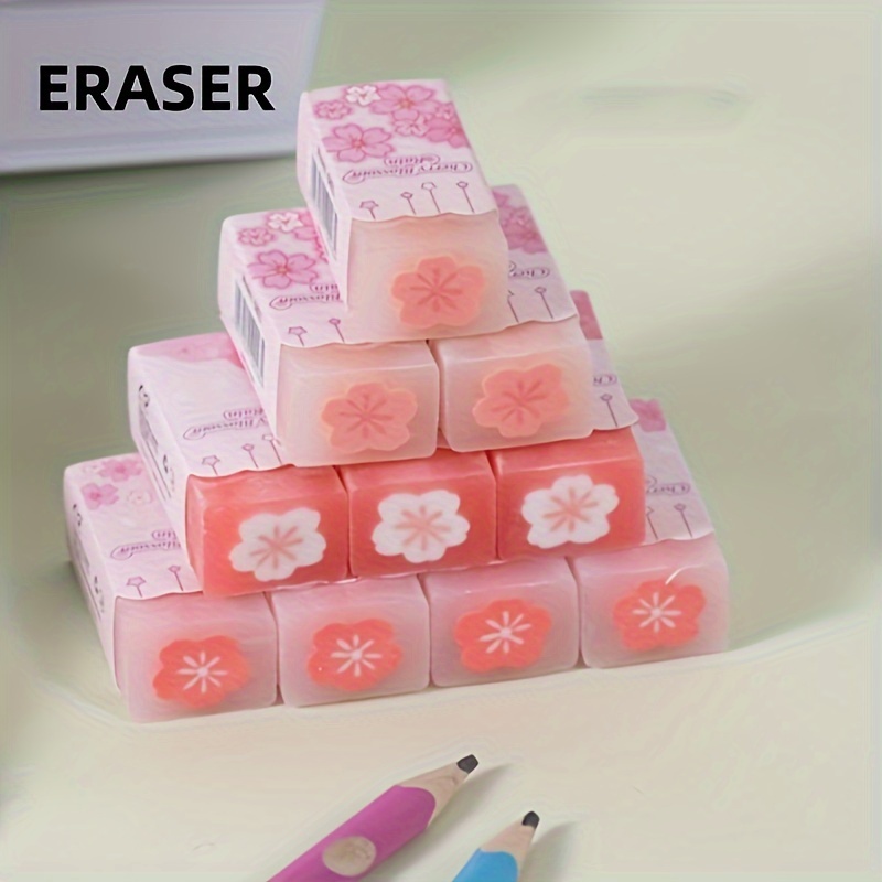 

3pcs Cherry Transparent Pvc Erasers For Kids Under 14 - , Easy To Cut And Clean Correction