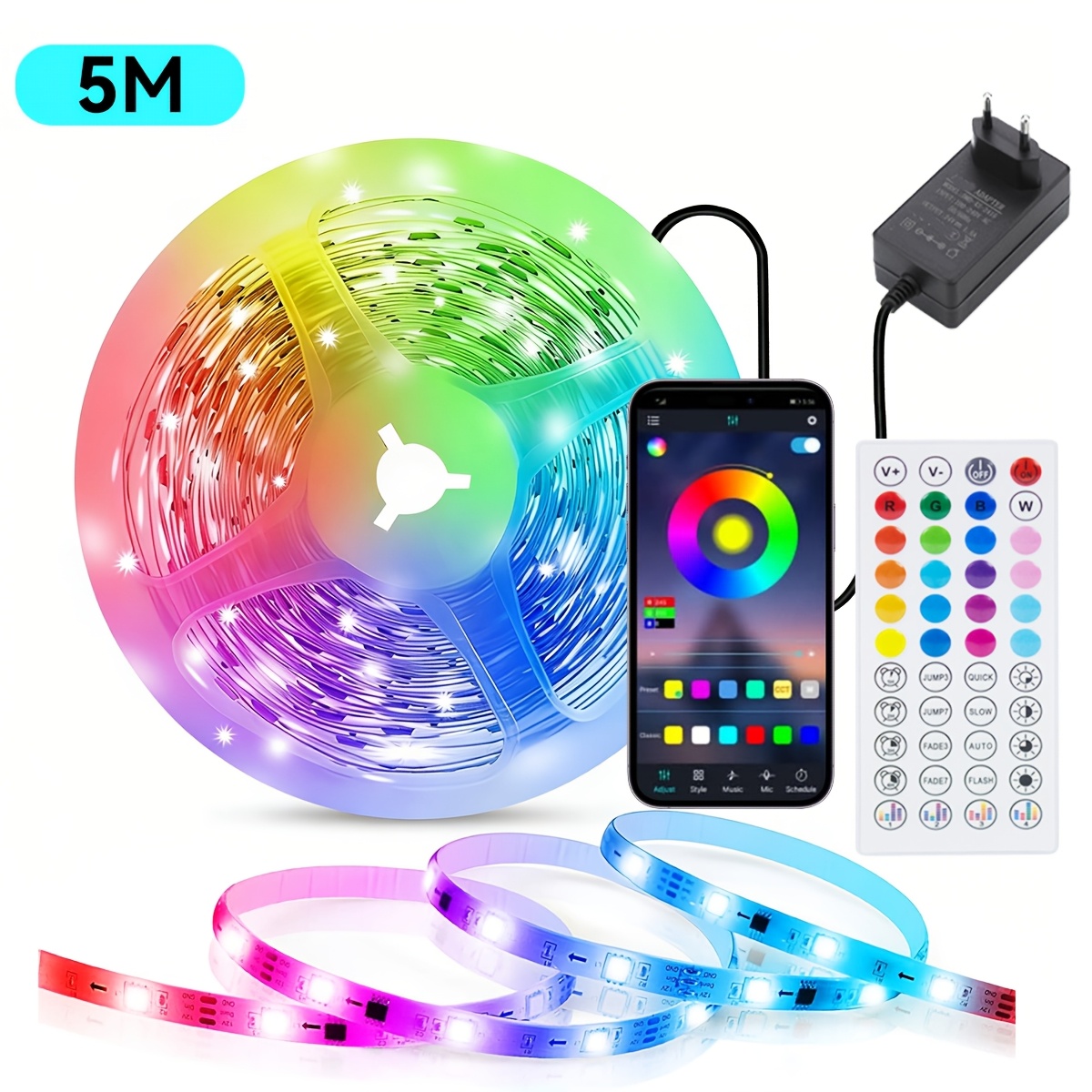 TEMU Intelligente Kleur Veranderende LED Lamp, Ondersteunt Muziek Synchronisatie Functie, LED Slimme RGB Binnen Licht Strip, Met Meerdere Scene ,