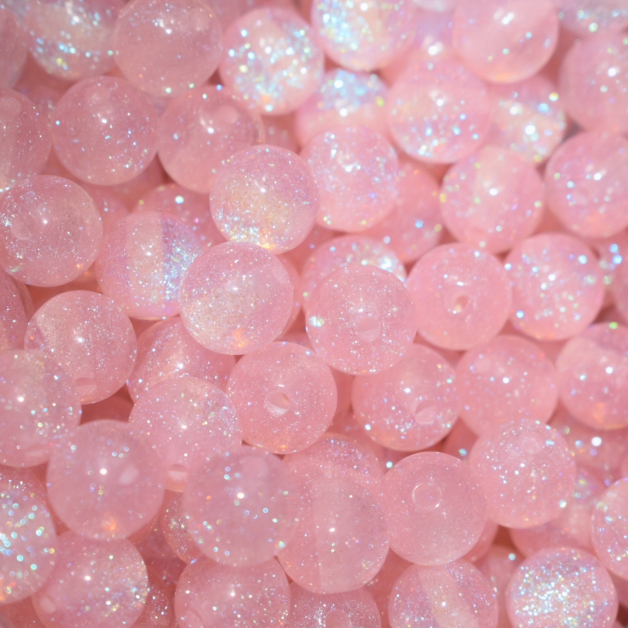 E-shop 40 Stück 10mm Pinke Glitzerende Lose Perlen für Armbandherstellung, für Schmuckproduktion, Muttertagsgeschenke und Geschenke für