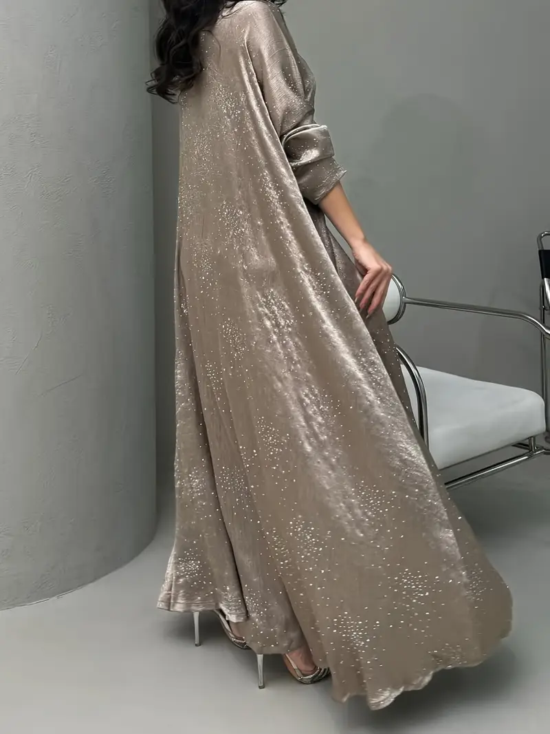 elegant long sleeve abaya dress with sparkling shoulder sequins modest muslim womens burgundy traditional robe floor length non stretch fabric for spring summer hand clean muslim dress Product details 6