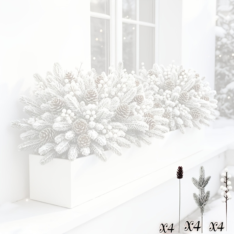 TEMU Ensemble amélioré de 12 pièces de fleurs artificielles, par des branches de cèdre, des pommes de pin et des blanches. La technique délicate de