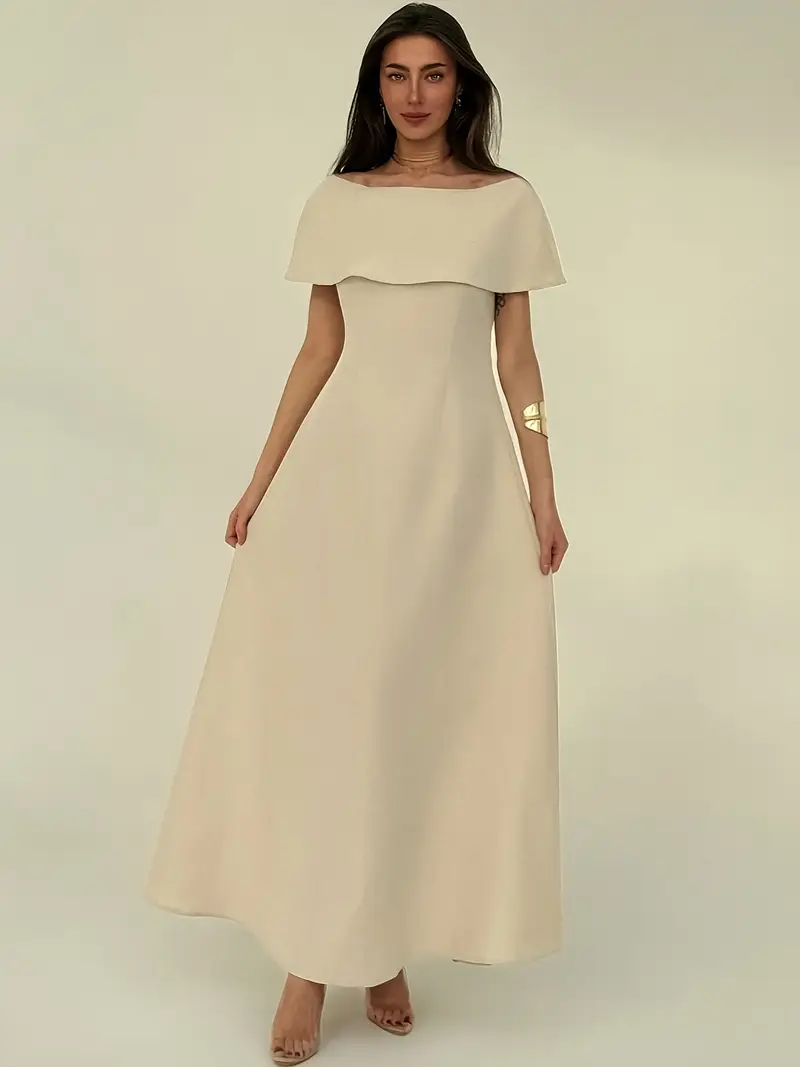 beige frill sleeve women summer maxi dress Ceyna Plus Size Contrast Color Ruffle Hem Linen-Like Butterfly Sleeve Black Maxi Dress For Women,Summer,Elegant,Tropical,Tea Party Vacation,Holiday