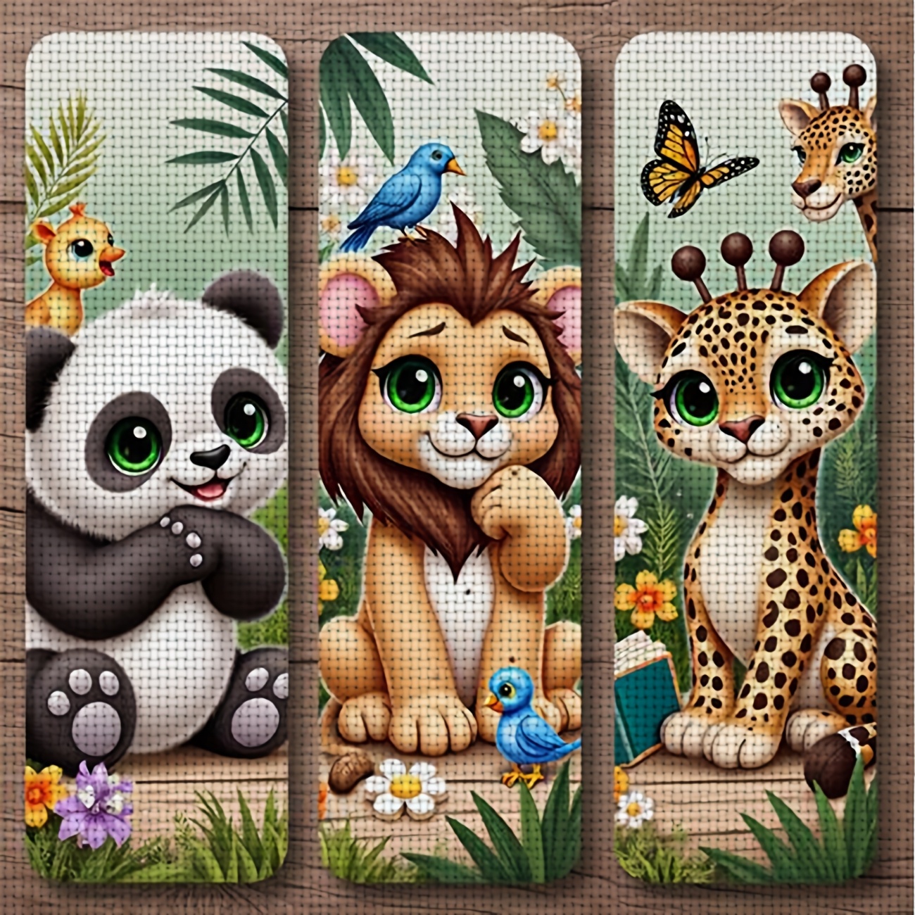 TEMU A Cross- Printing Kit Without A Frame, Featuring The Design Of 'three Cartoon Animal Bookmarks', Is Perfect For Beginners To Enjoy Crafting