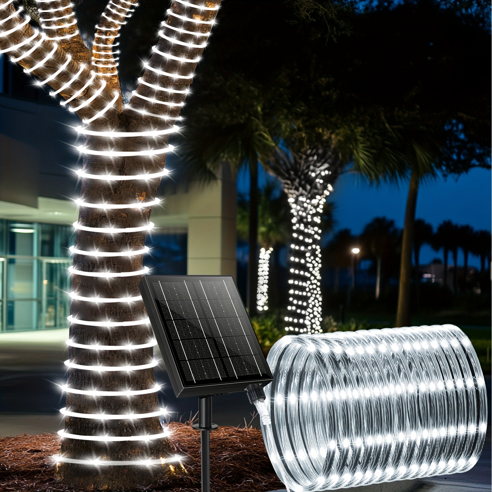 TEMU Outdoor Solar Colorful Light Strip Garden Light 175ft 600led High Brightness Lamp Beads 2400ma Remote Control 8 Lighting Usb Rechargeable