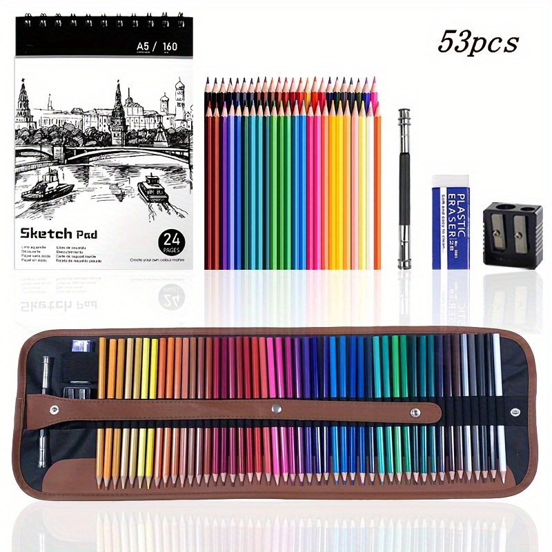 Image of 41/53pcs Erasable Colored Pencil Set With Drawing Book Wooden Oil-based Graphite Colored Pencil Art Student Beginner Student Painting Specific Coloring Pen Used For Professional Artistic Purposes