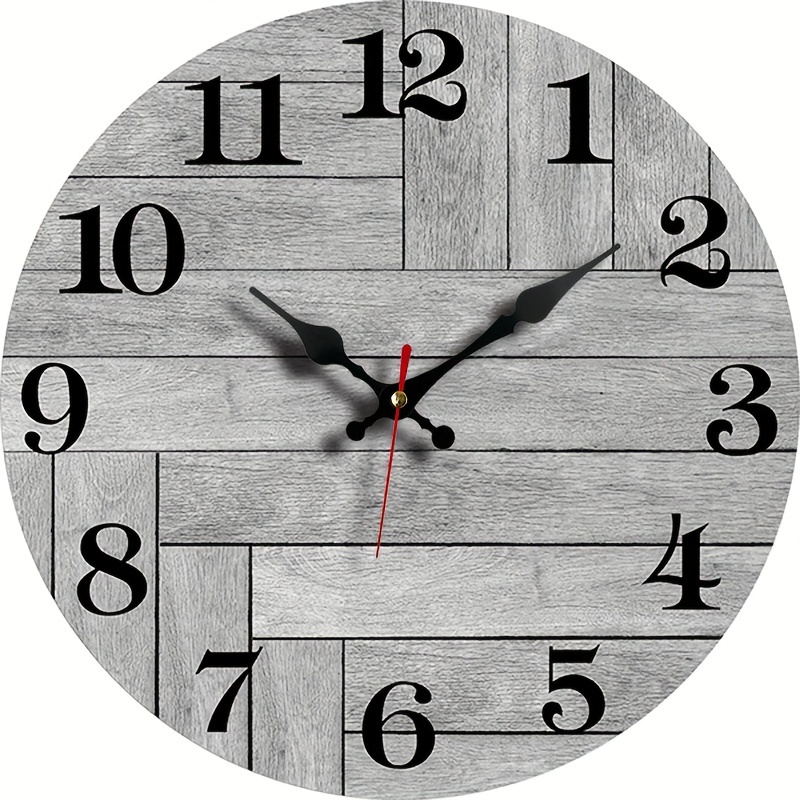 TEMU 1pc Round Wooden Wall Clock, Vintage Wood Grain Simple Clock For Bedroom Living Room Office Kitchen, Silent No Drip Decorative Clock, Battery