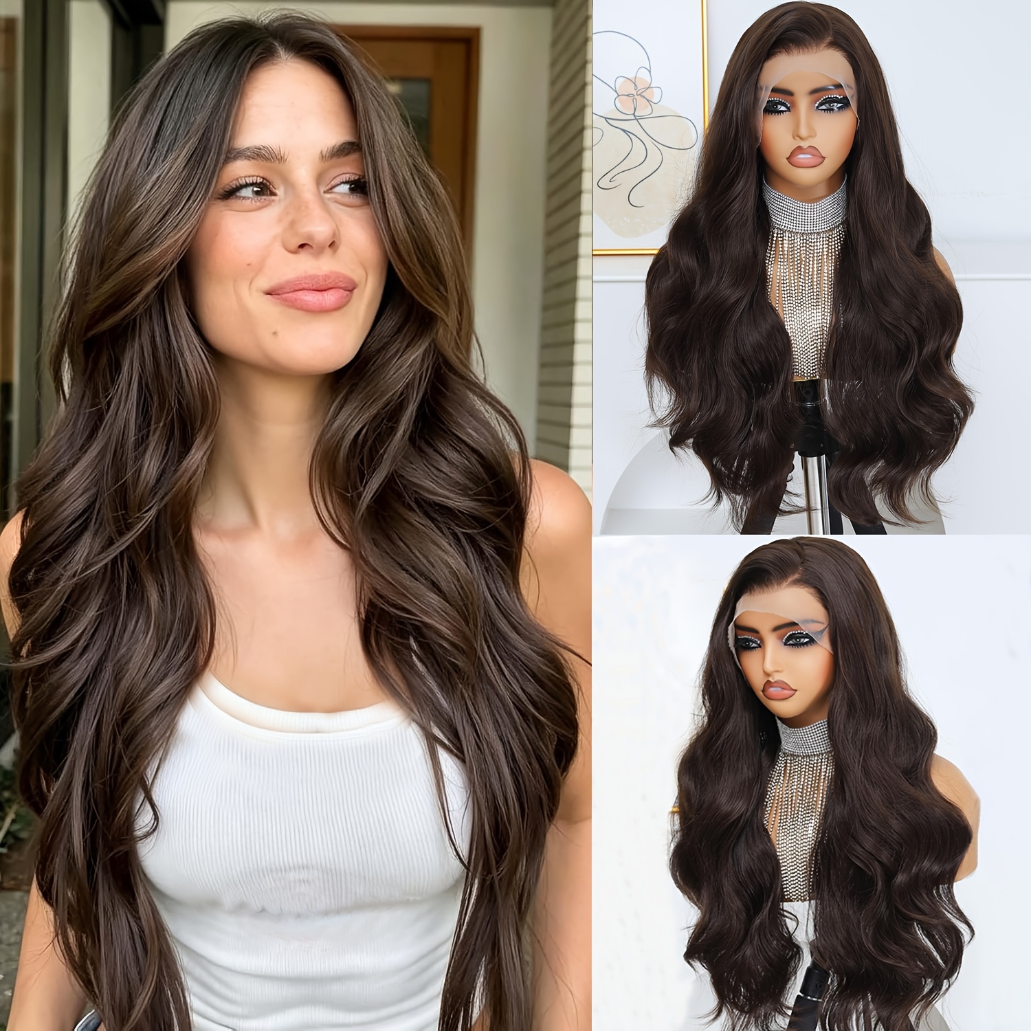 TEMU 30 Inch Synthetic Lace Wig,13x4 Lace Front Wig, Long Body Wave Brown Wigs For Women, Wigs Suitable For Halloween, Cosplay, And Daily Party Use