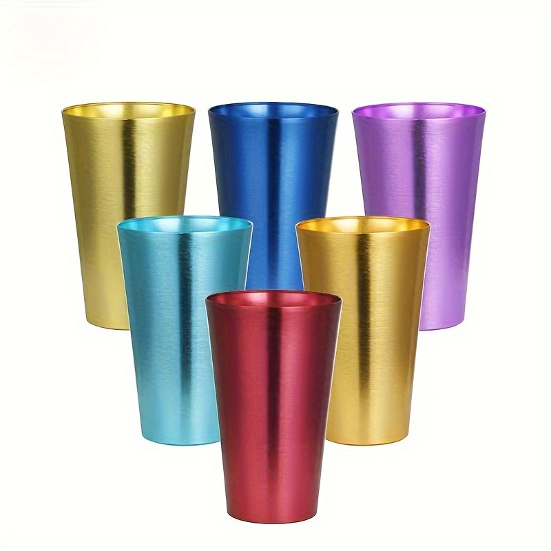 

6pcs Metal Drinking Cups Stackable Anodized Aluminum Glass Reusable Metal Cups For Iced Drinking Coffee Water And Party Camping Travel, 20oz